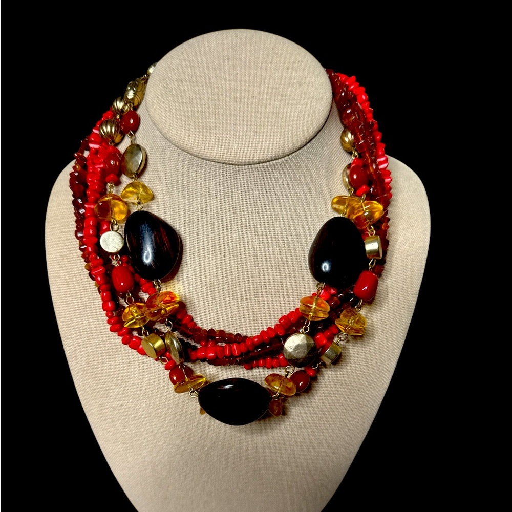 Goldtone Autumn colors Costume Statement Necklace. (E-D)